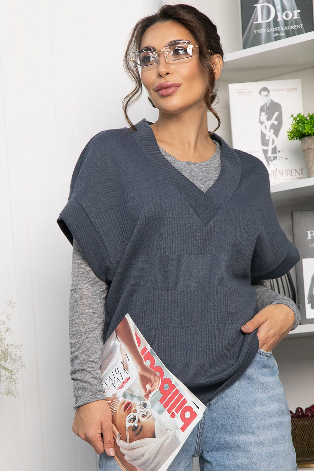 Костюм трикотажный Уютный шарм (серо-синий) К14251-5М