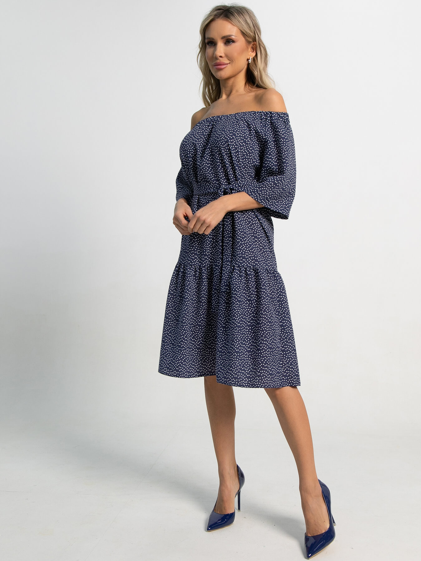 Платье с поясом Дафна (синее) П15523-8М