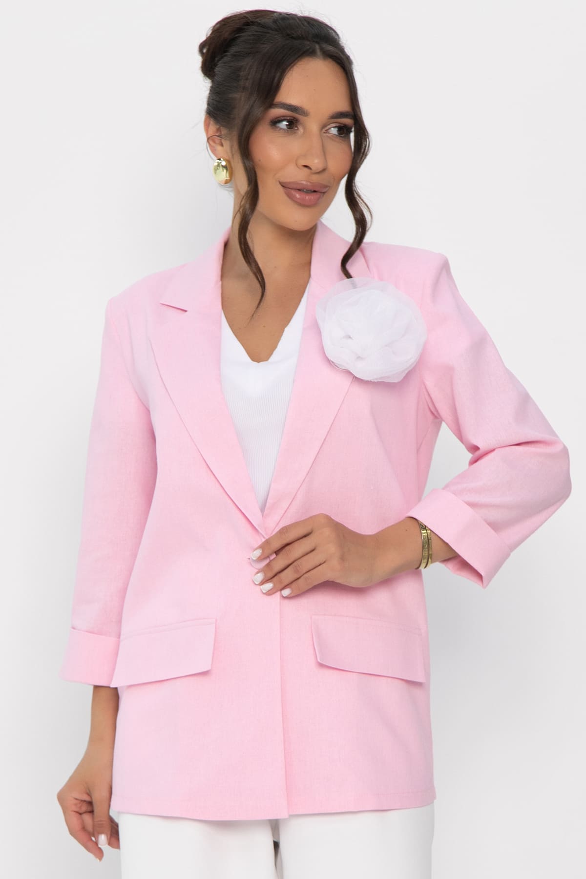 Пиджак льняной Мэрлин (розовый) Б15430-7М