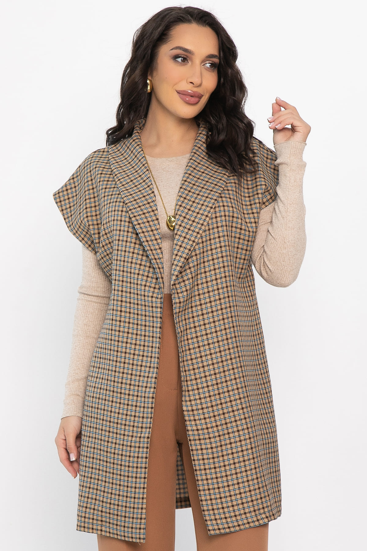 Жилет костюмный Жюлли (бежевый/клетка) Б14490-4М