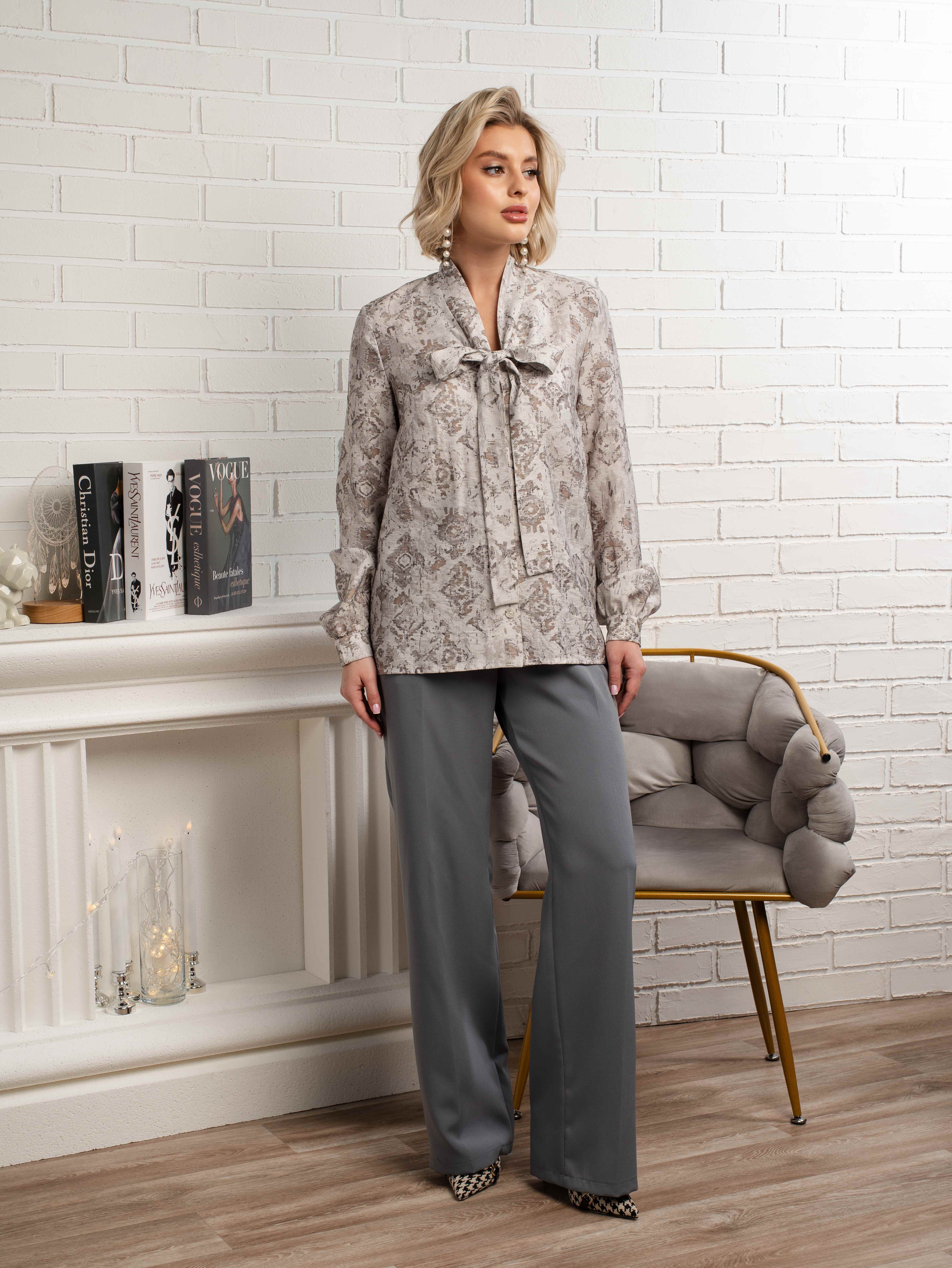 Рубашка с бантом Рузанна (серая) Б15117-10М