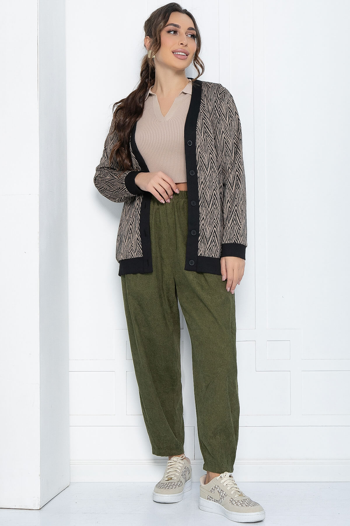 Брюки бохо широкие (хаки) Б10844