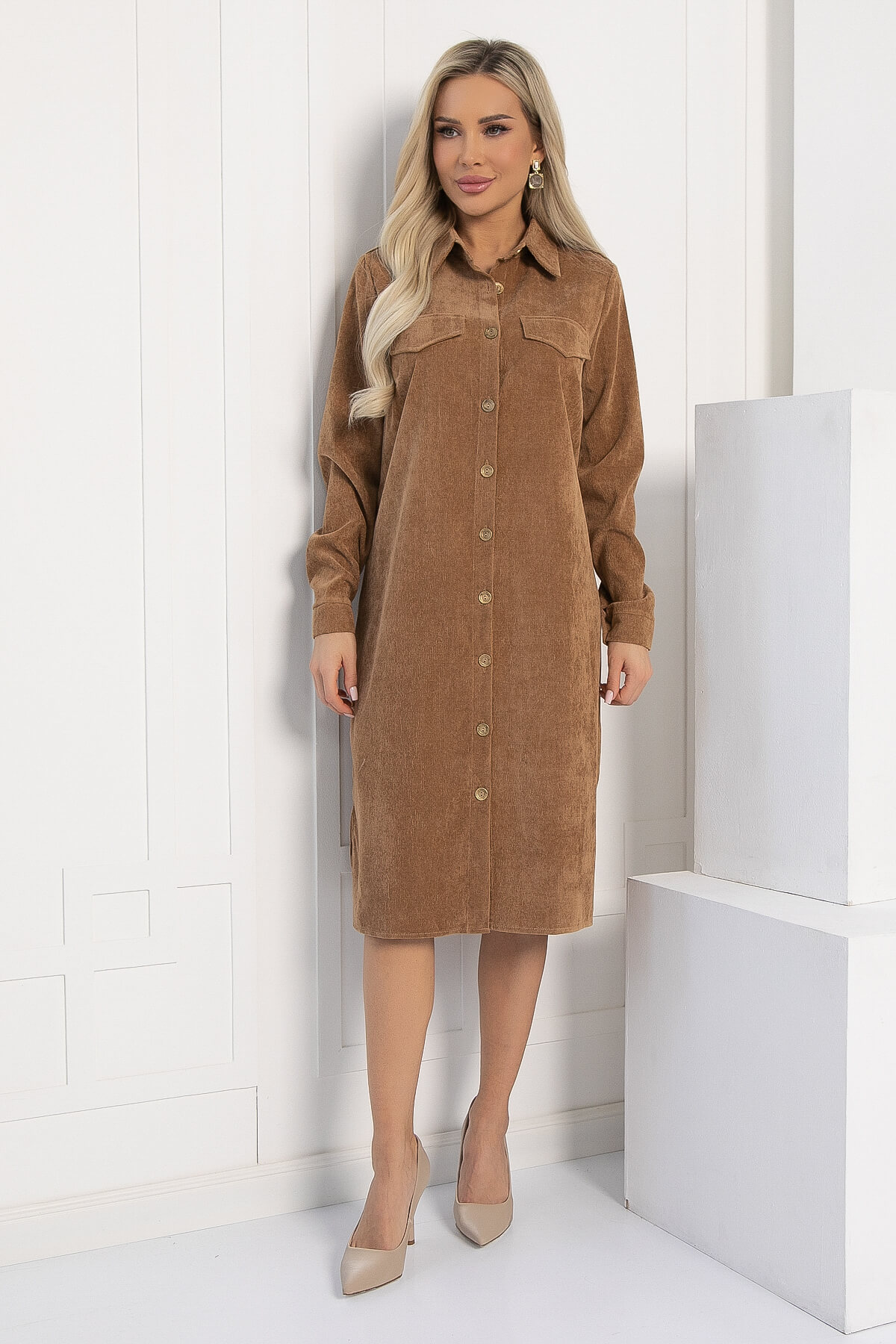 Платье-рубашка В большом городе (коричневое) П12800М