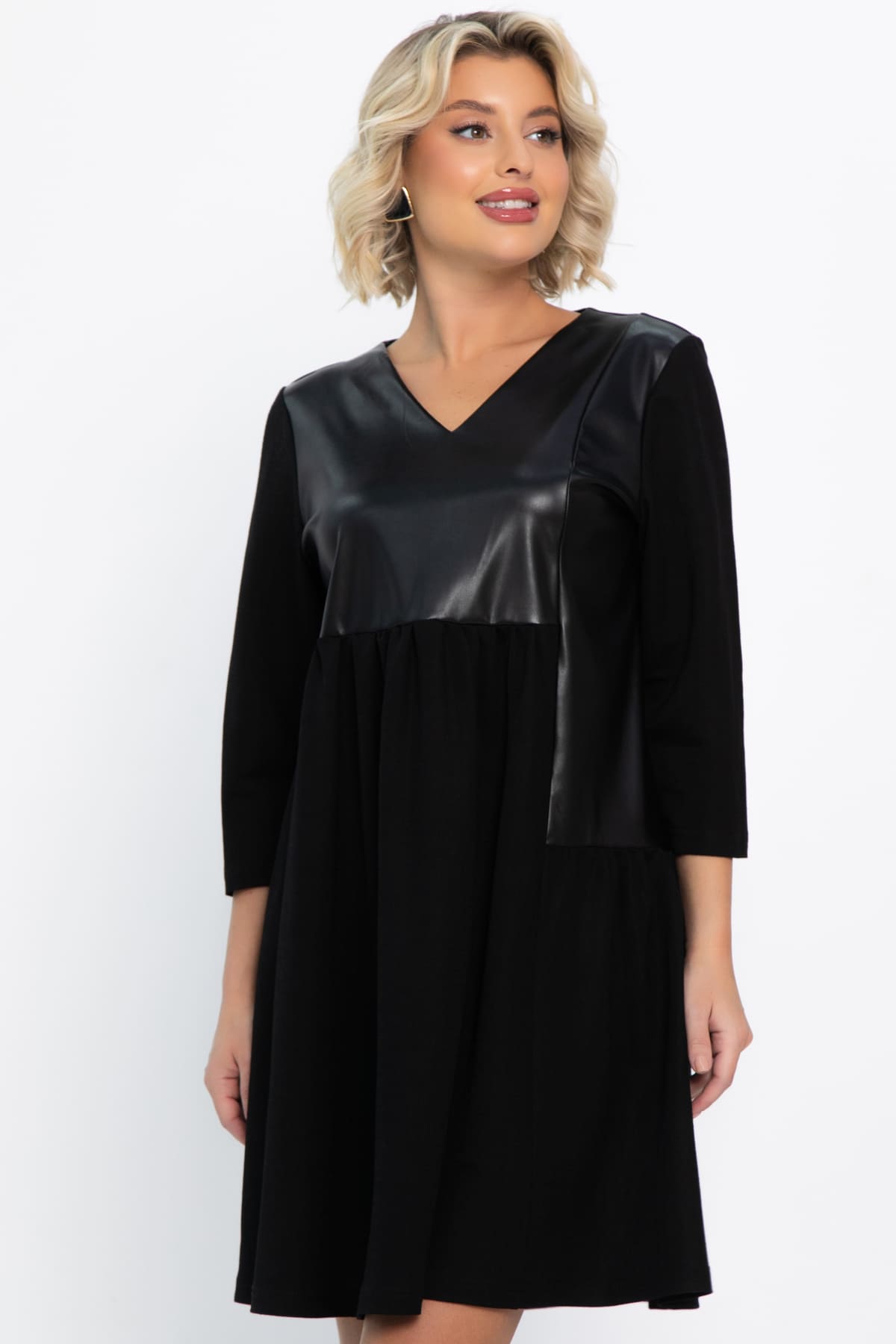 Платье со вставками из экокожи Эллис (черное) П14724-8М