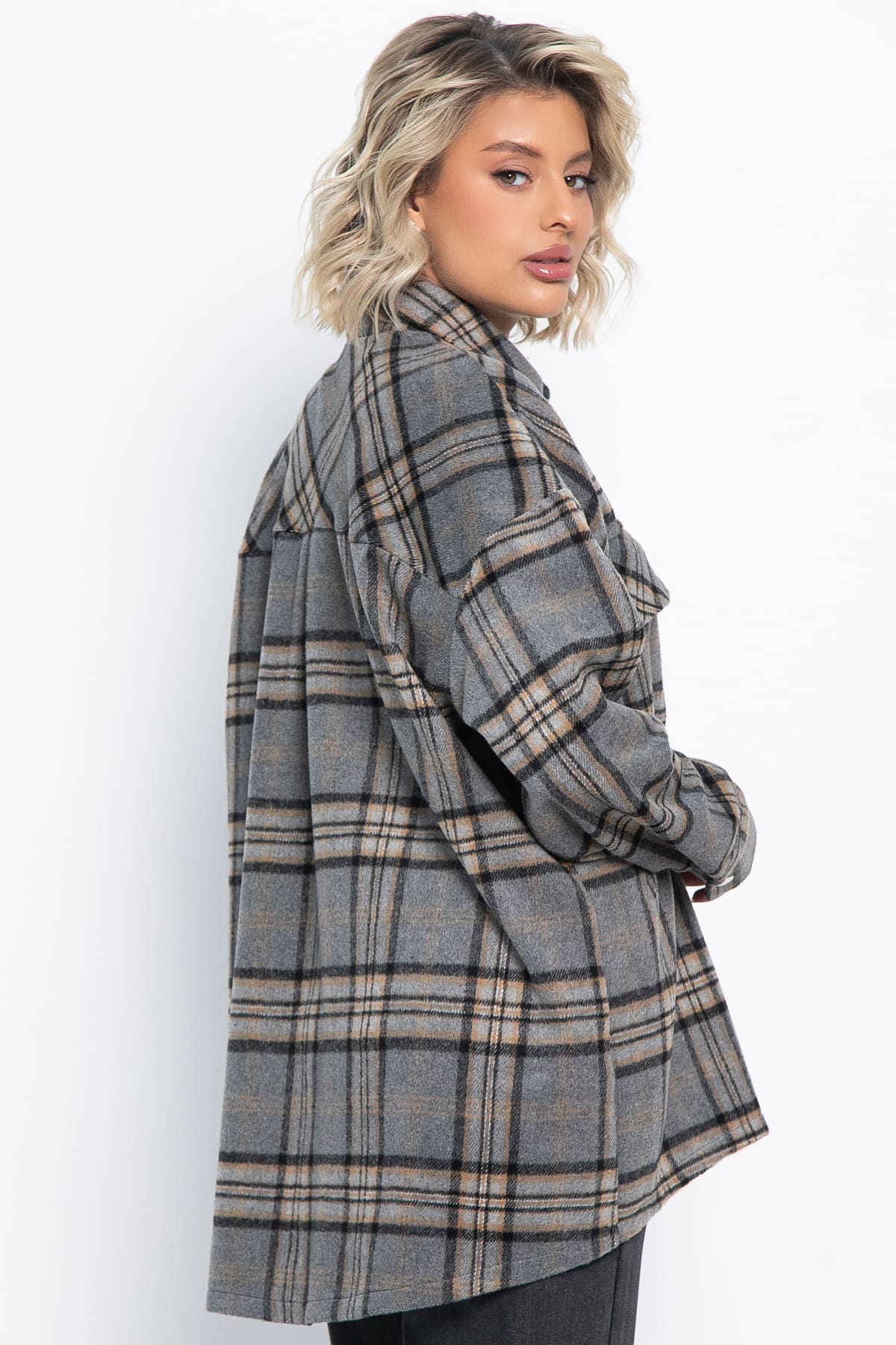 Пальто-рубашка Хармони (серо-бежевая) Б15041-5М