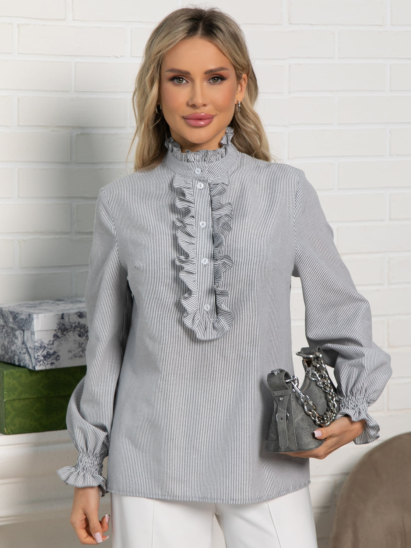 Блуза Санти (бело-серая) Б15622-54М