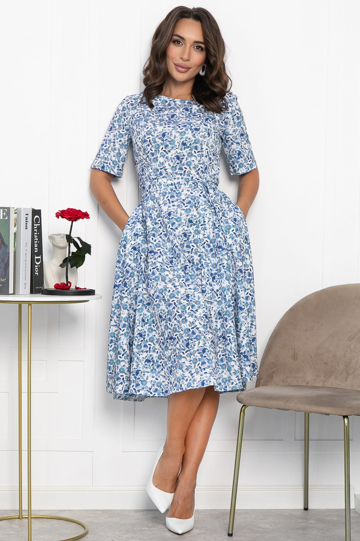 Платье Стиляги (бело-голубое) П13998-16М