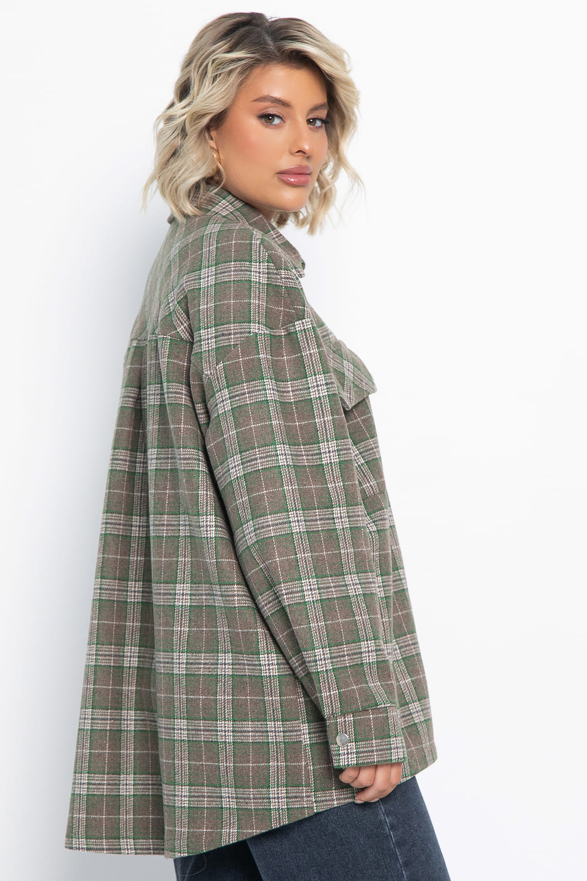 Пальто-рубашка Хармони (зелено-коричневая) Б15040-5М