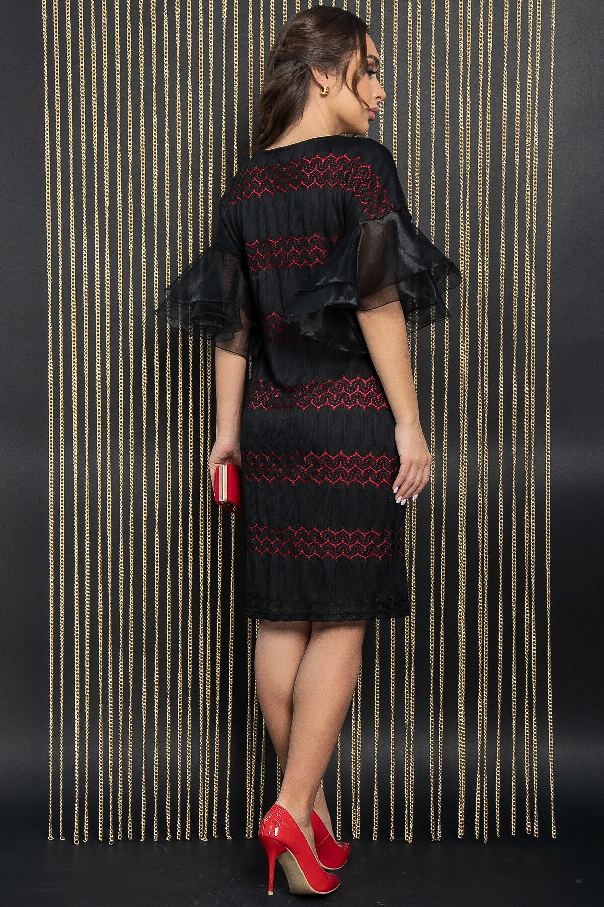 Платье Звездное волшебство (черно-красное) П11698