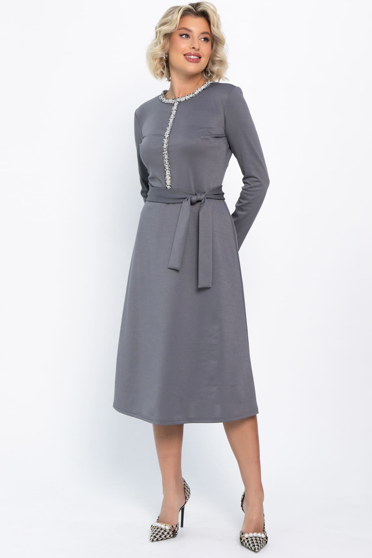 Платье трикотажное Парижанка (серое) П14786-10М