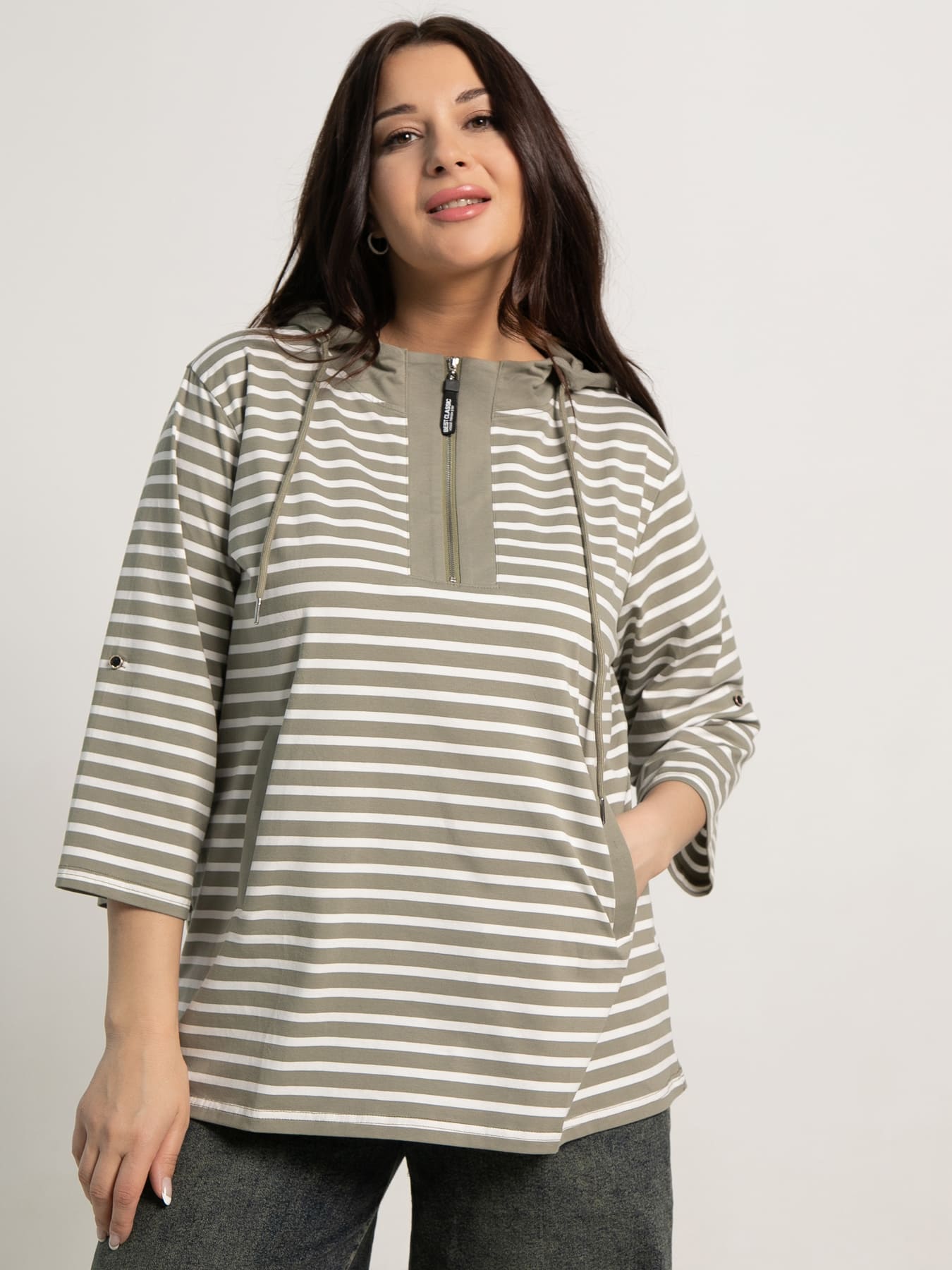 Блуза Сафари (бело-зеленая) Б15423-18М