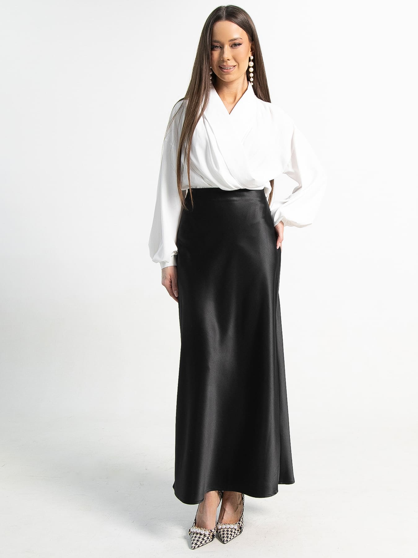 Юбка атласная Эвелин (черная) Ю15258-25М