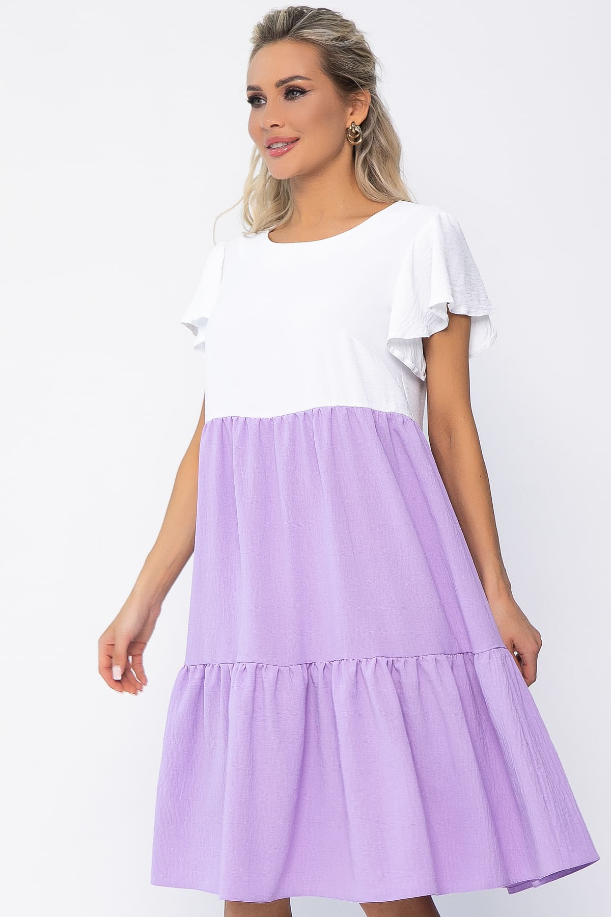 Платье Ветер перемен (бело-сиреневое) П13585-4М