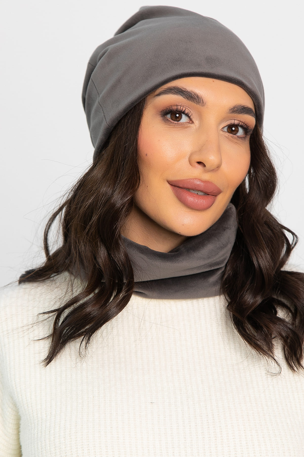 Комплект шапка шестиклинка и снуд (серая) ШШС7-23М