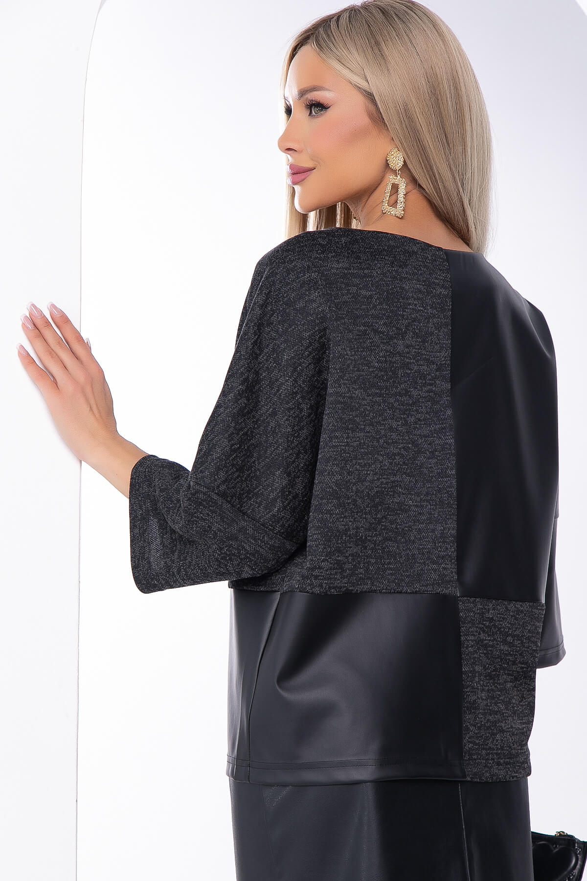 Джемпер комбинированный (экокожа/черный меланж) Б8271