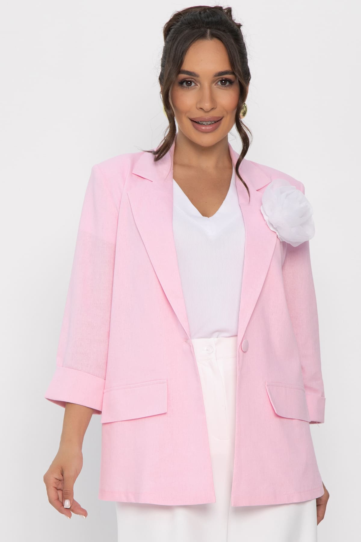 Пиджак льняной Мэрлин (розовый) Б15430-7М