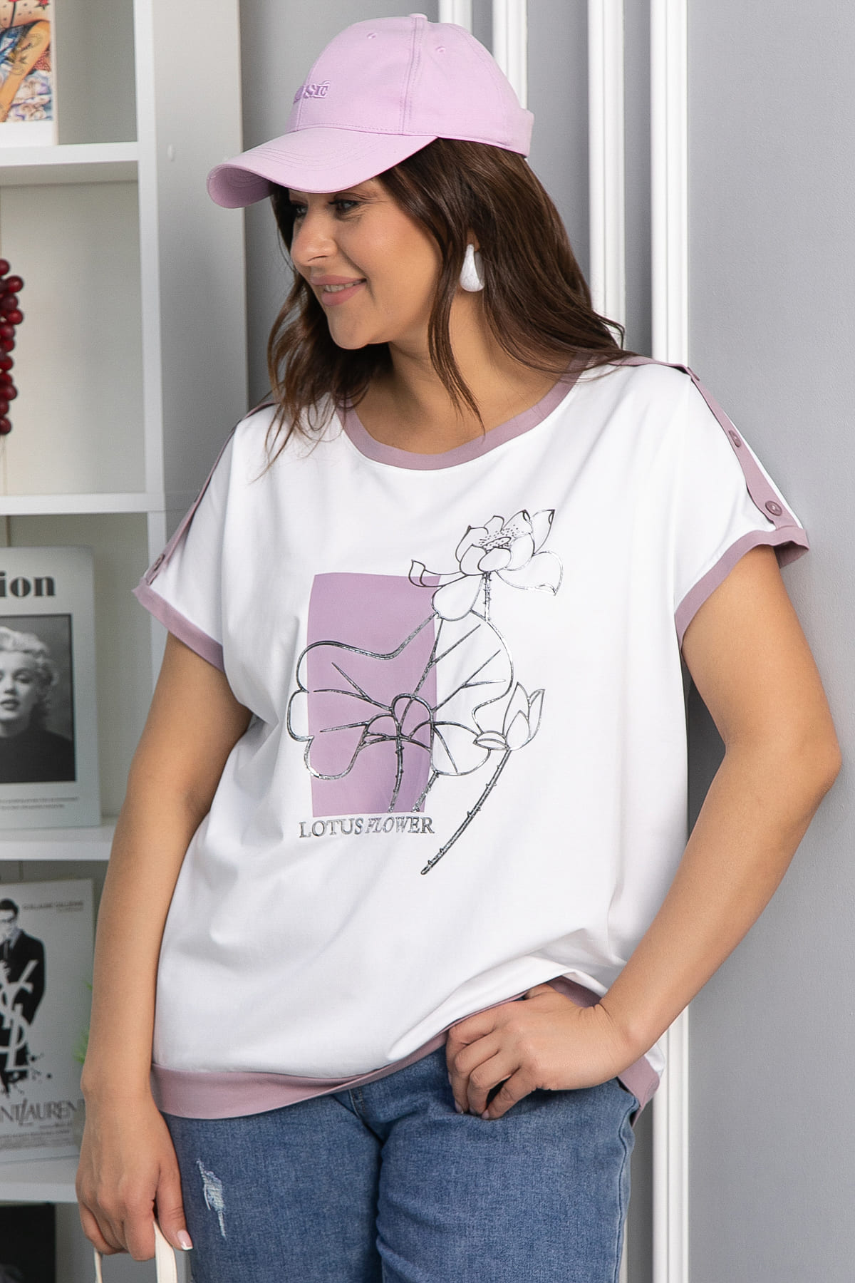 Блуза Чарли (бело-сиреневая) Б13802-20М