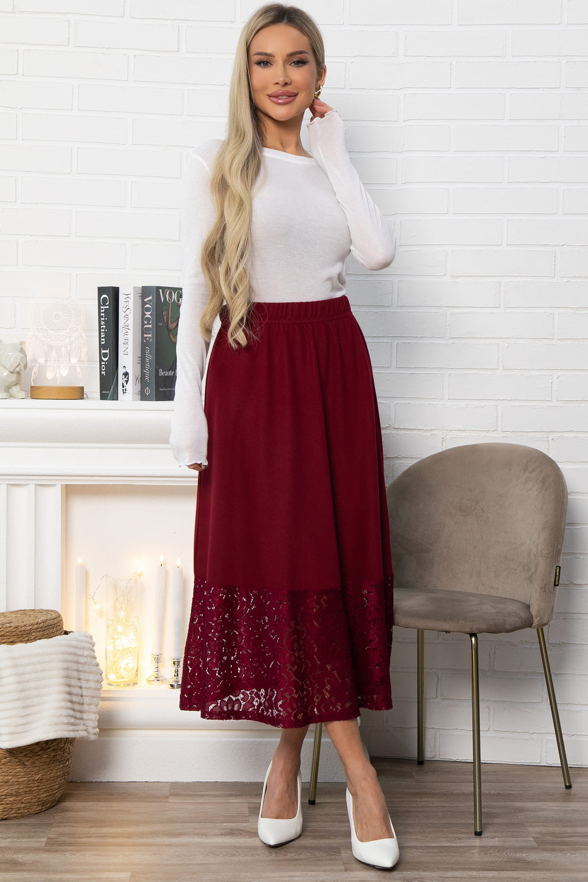 Юбка с кружевом Элегия (бордо) Ю14912-10М