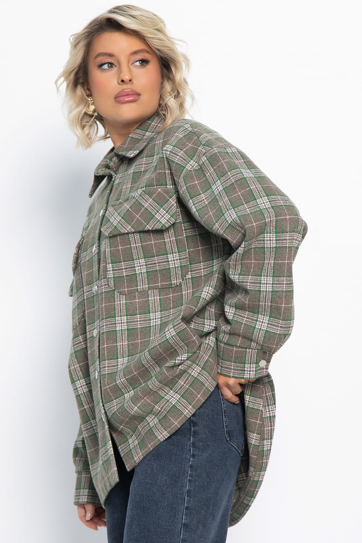 Пальто-рубашка Хармони (зелено-коричневая) Б15040-5М