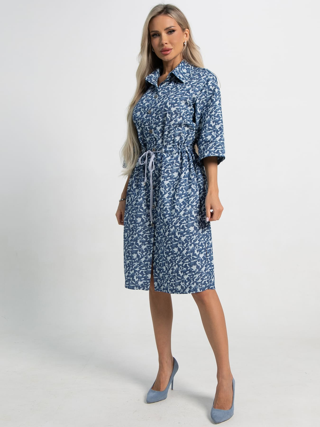 Платье хлопковое Стоун (сине-белое) П15449-4М