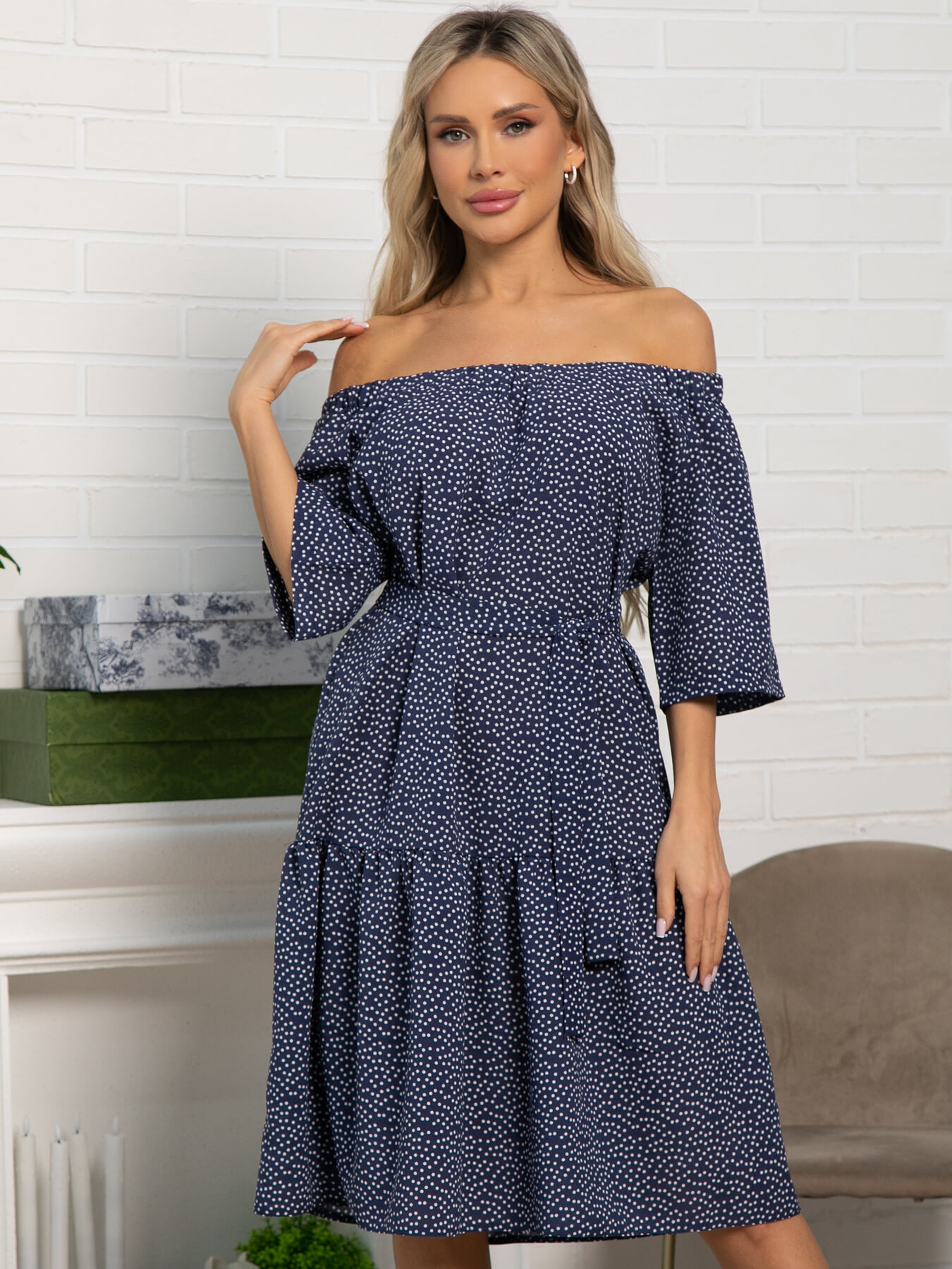 Платье с поясом Дафна (синее) П15523-8М