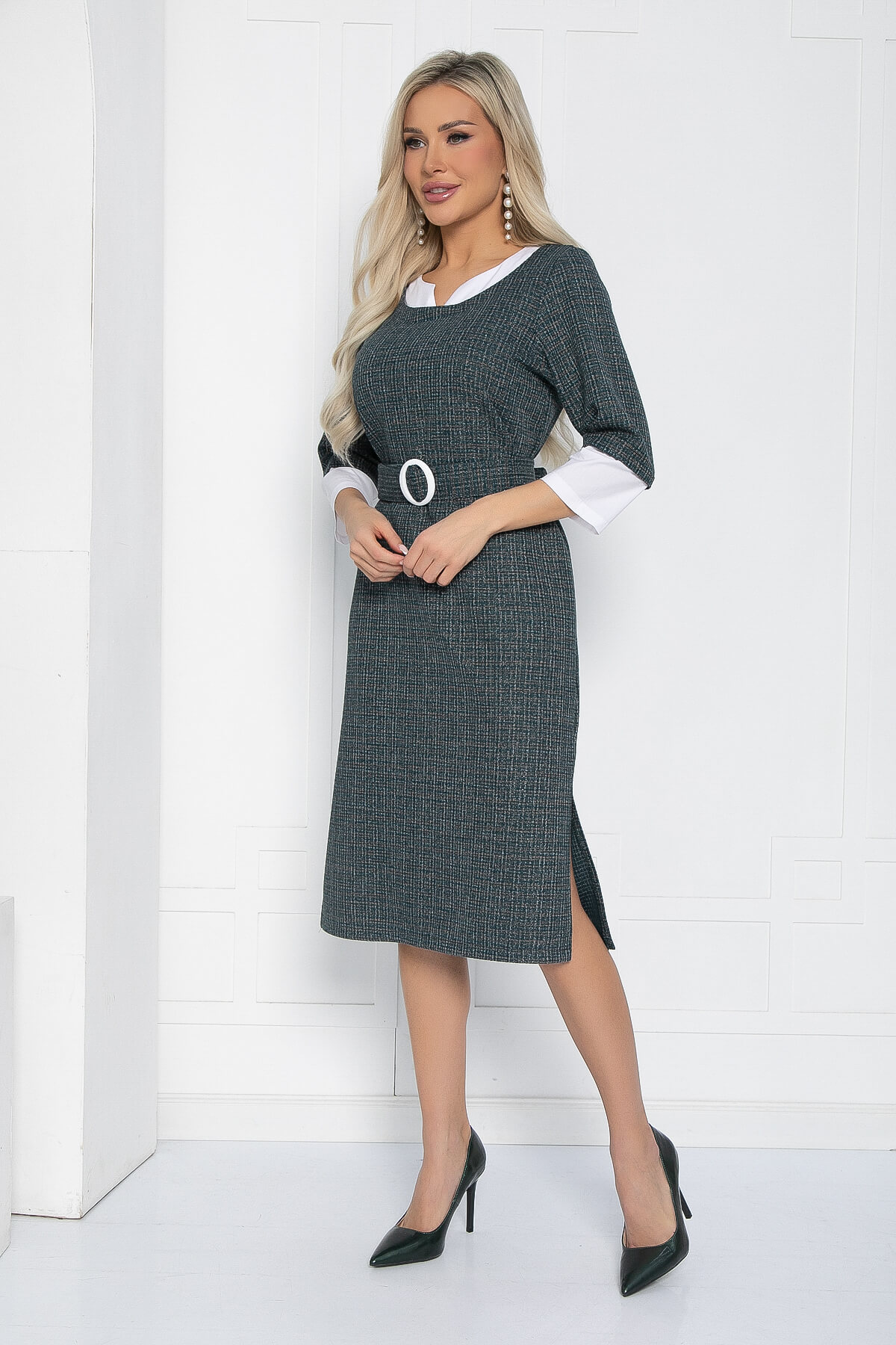 Платье Нежный акцент (темно-зеленое) П12634-18