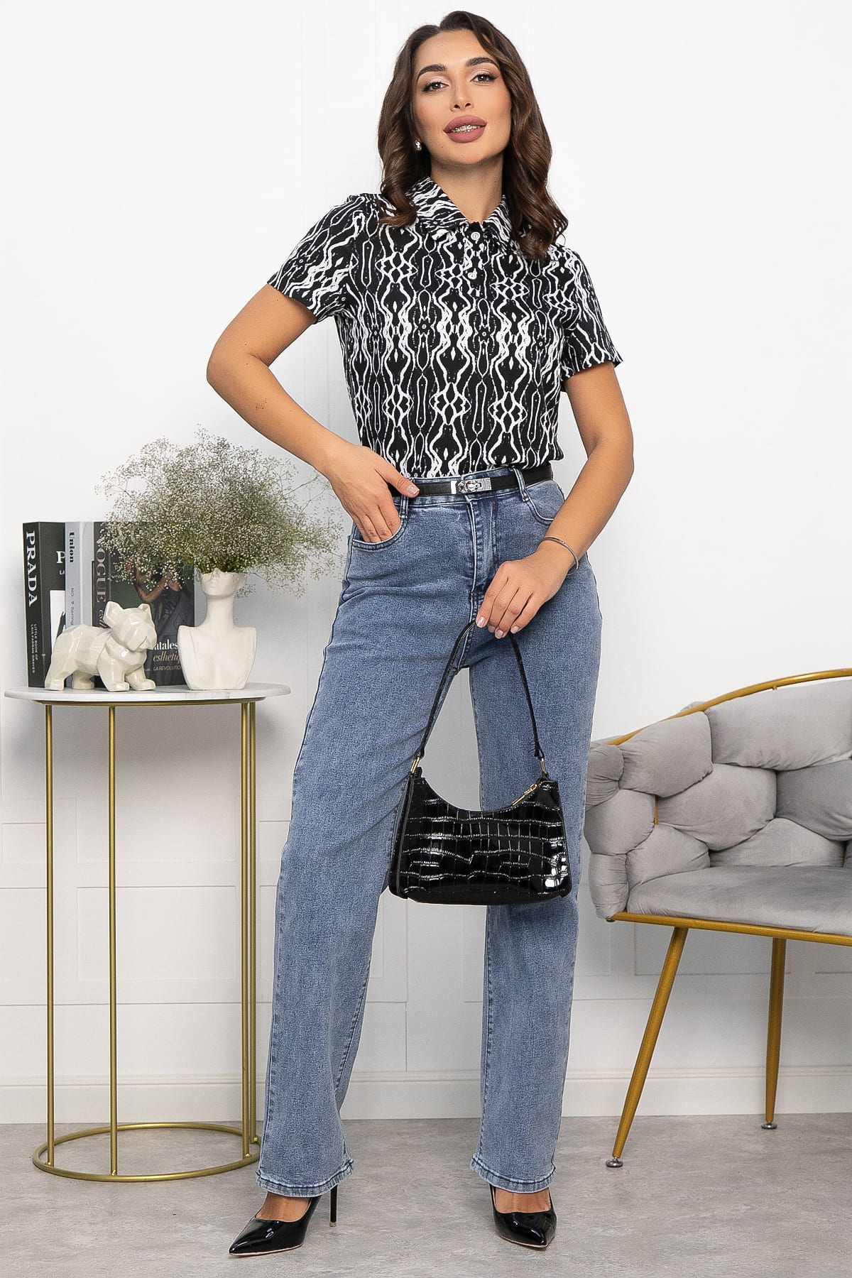 Поло Тренди (черное/узор) Б14093-10М