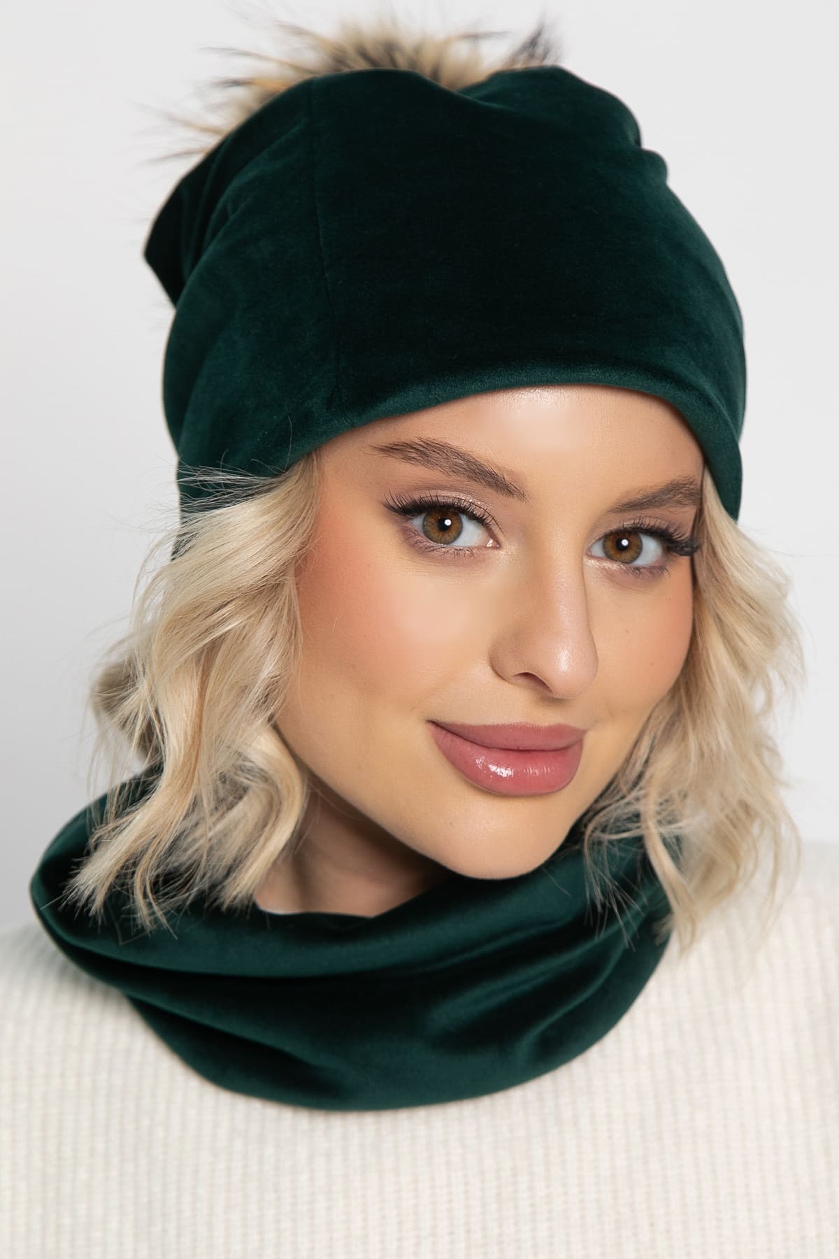 Комплект шапка с помпоном и снуд (зеленый) ШПС20-23М