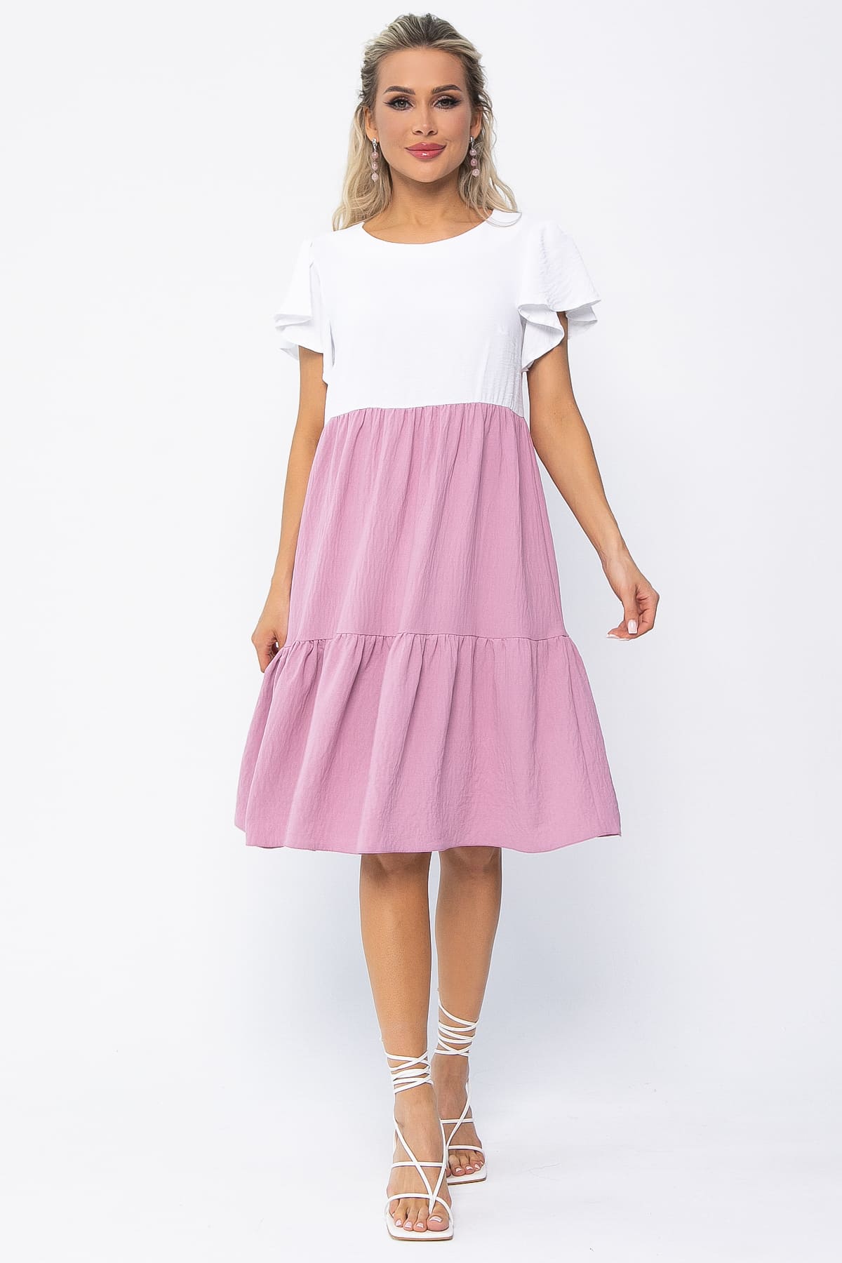 Платье Ветер перемен (бело-розовое) П13586-4М