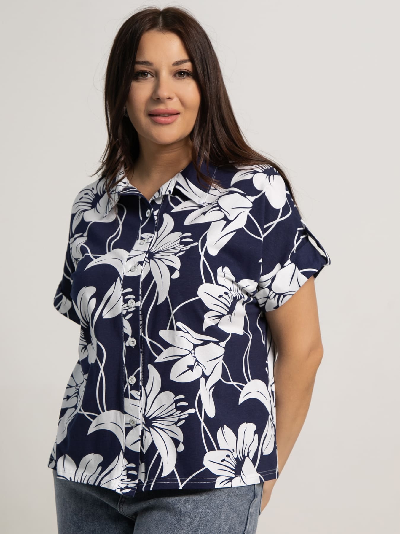 Блуза Флорал (синяя) Б15655-20М