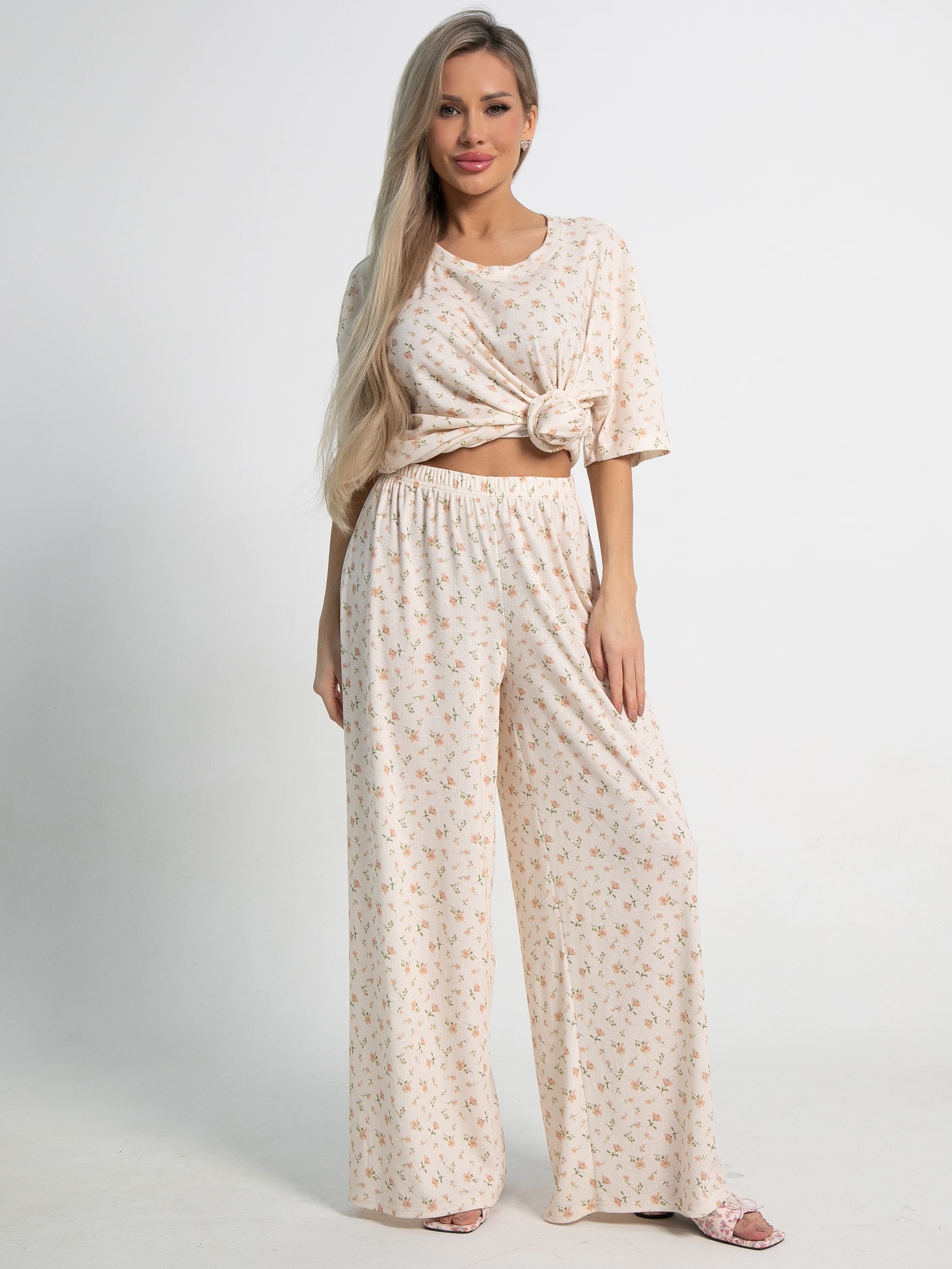 Костюм домашний с брюками Мона (бежево-розовый) К15211-1М