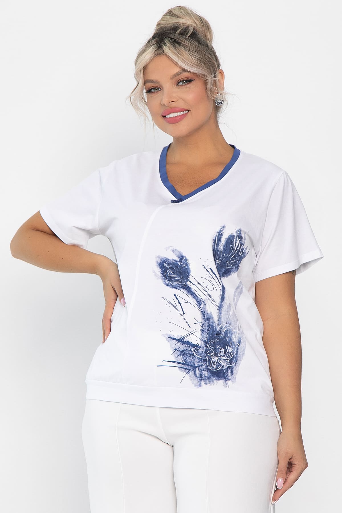 Блуза Лотус НЬЮ (бело-синяя) Б13975-20М