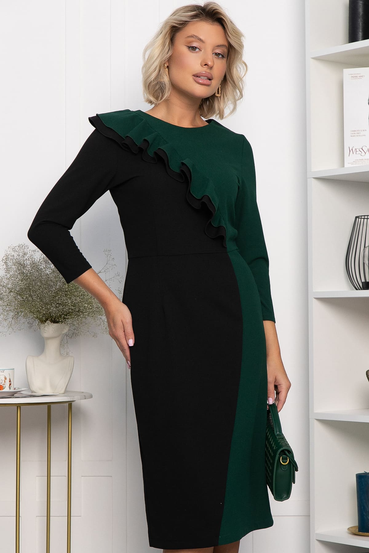 Платье Эванесса (черно-зеленое) П12749-35М