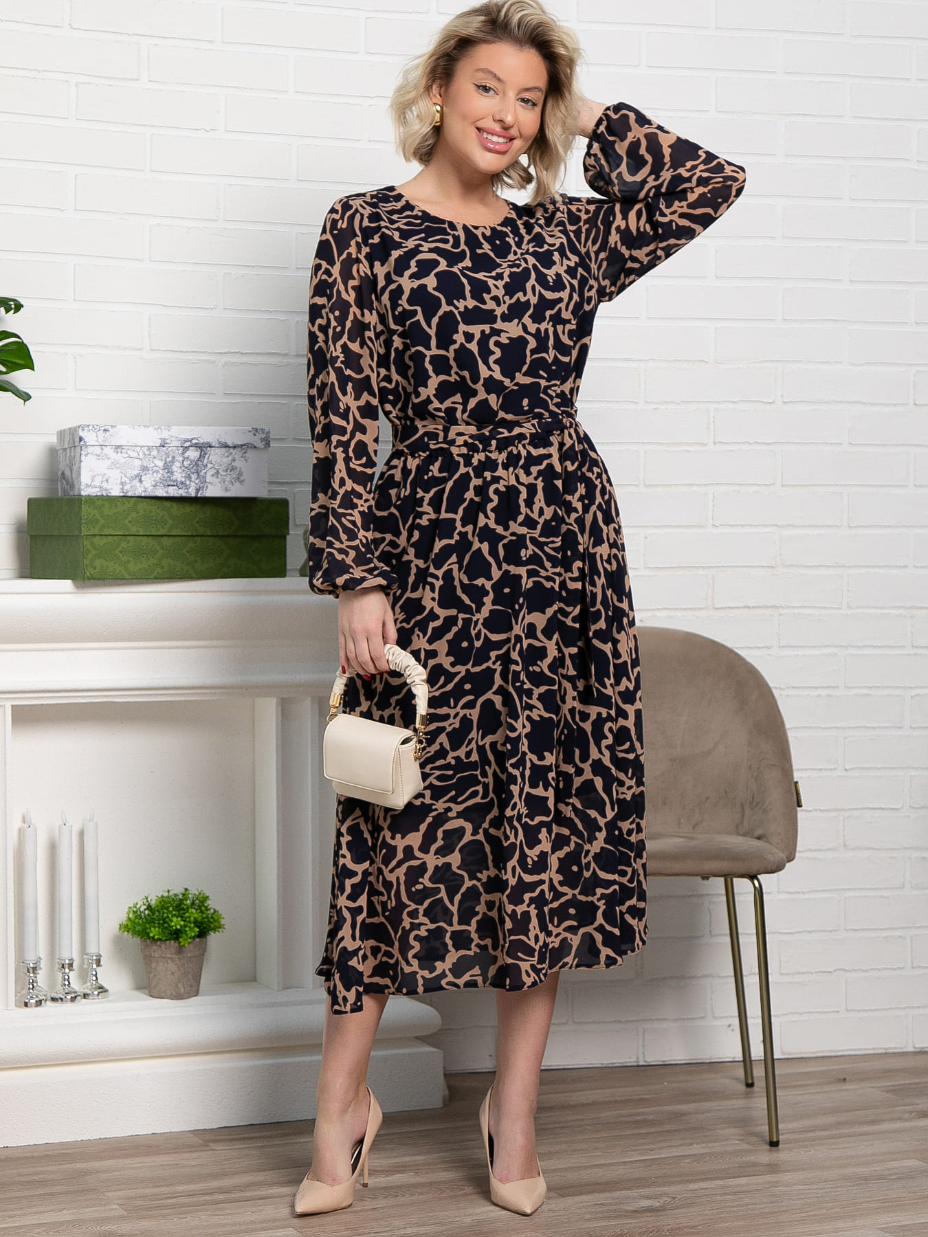 Платье Идиллия (сине-бежевое) П15379-16М