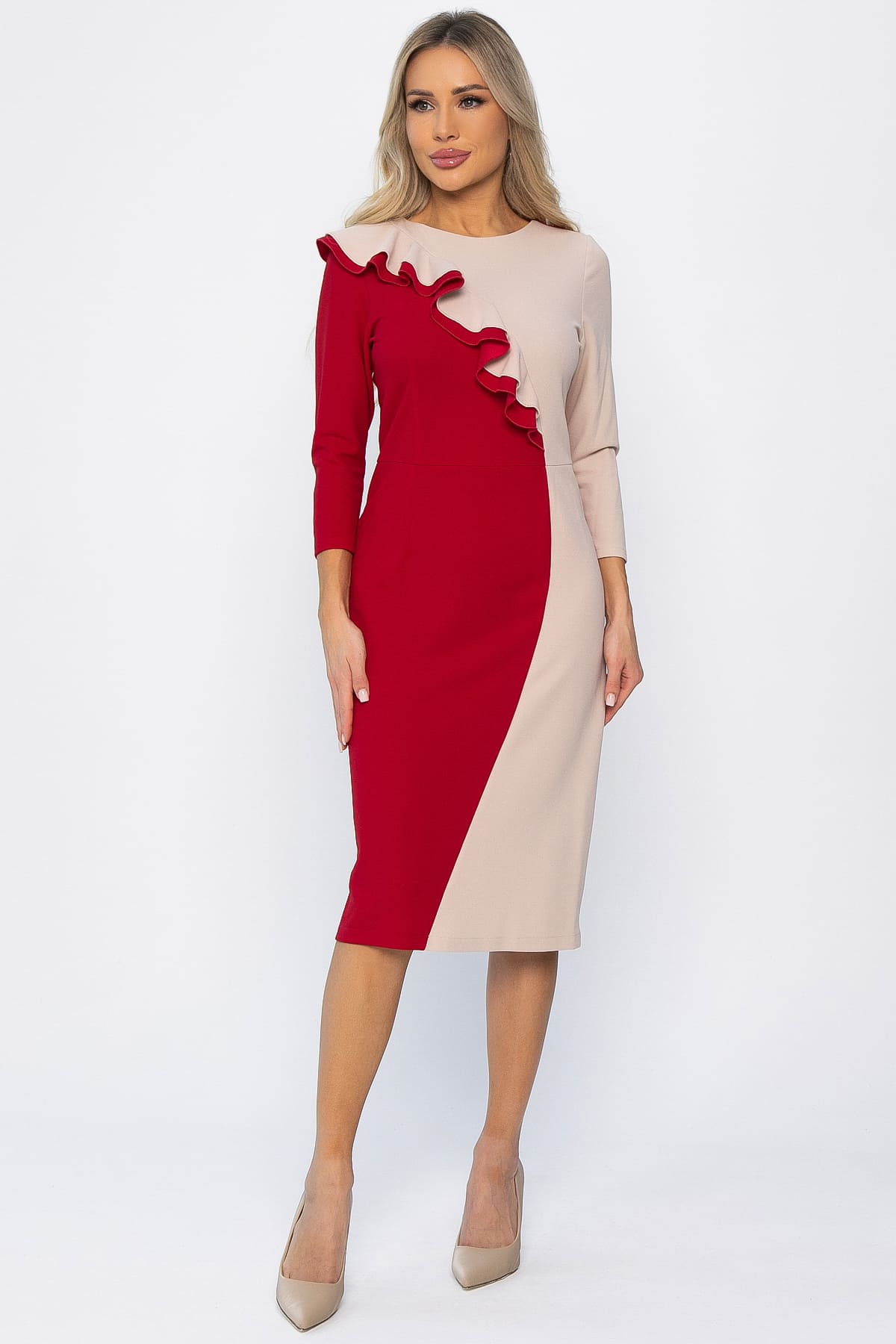 Платье Эванесса (красно-бежевое) П12743-35М