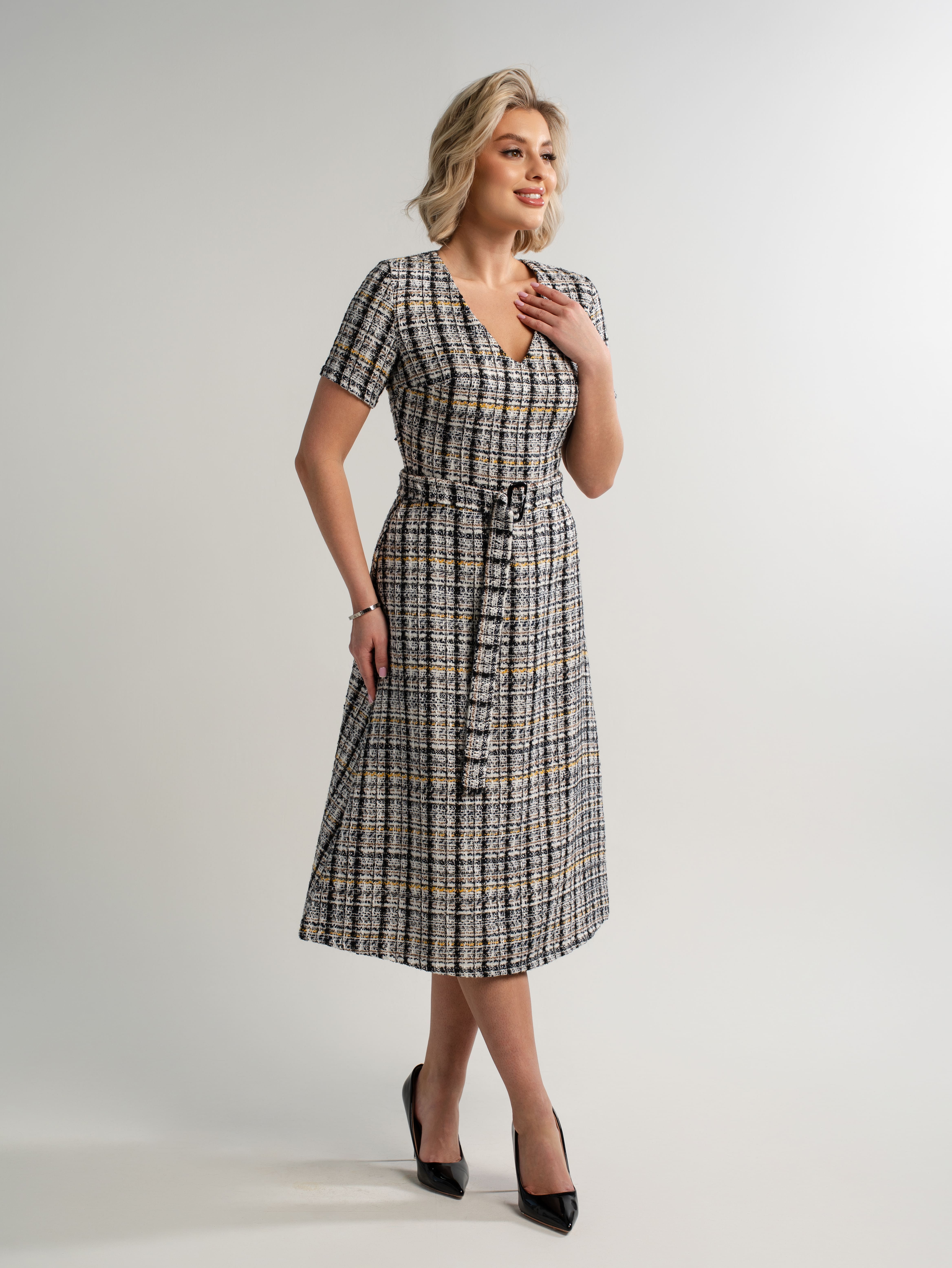 Платье твидовое Парижанка (серое) П15093-10М