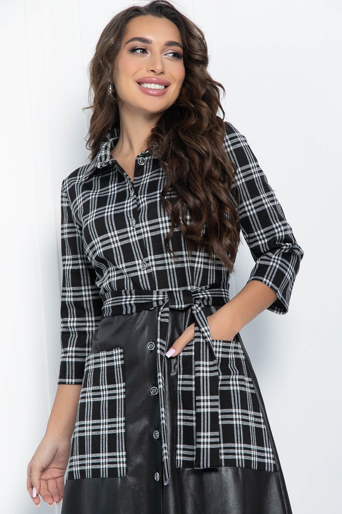 Платье Стильная штучка (серо-черное) П11487