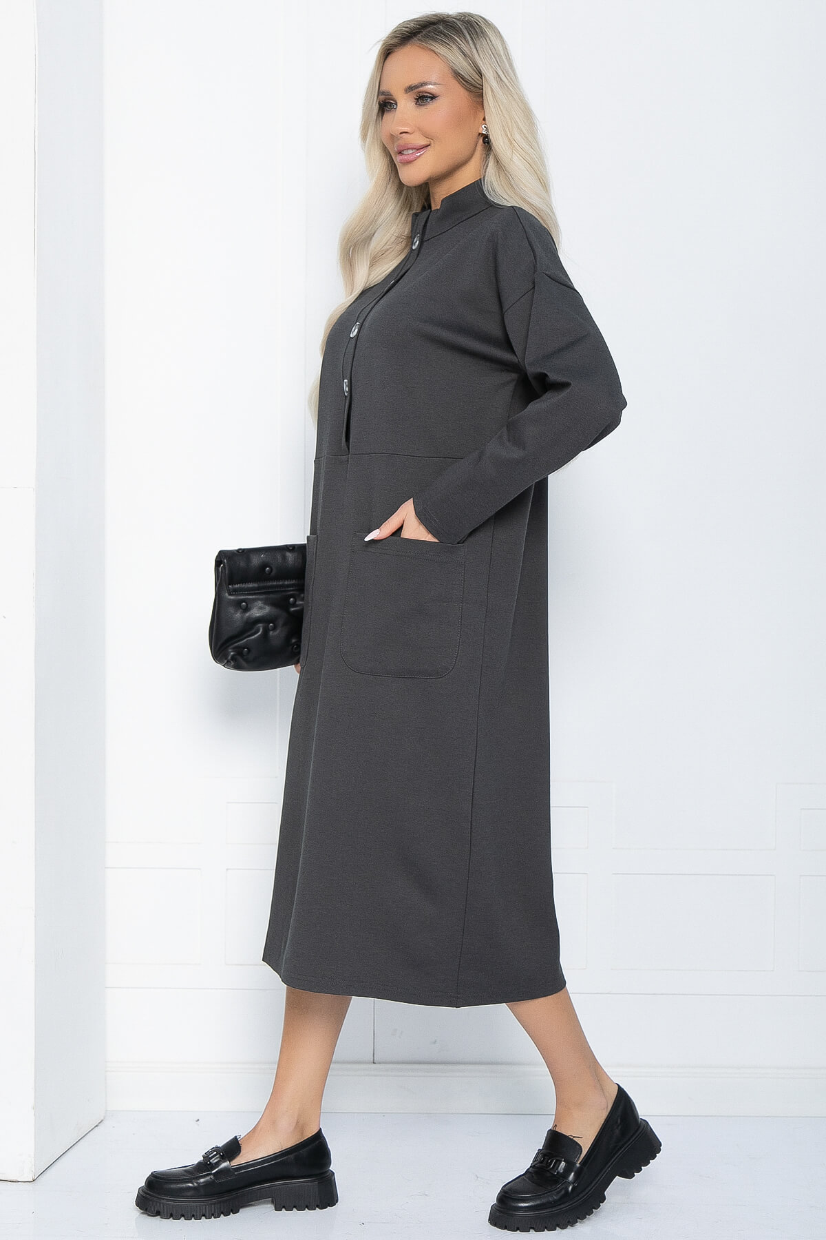 Платье Стильная осень (серое) П11436