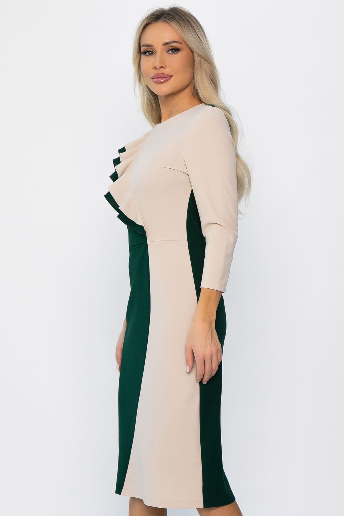Платье Эванесса (зелено-бежевое) П12742-35М