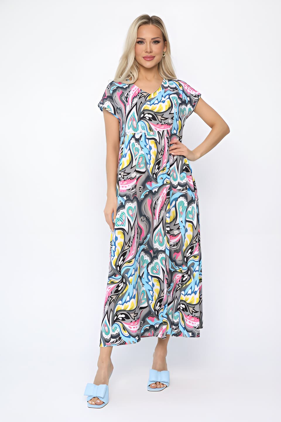 Платье Летние деньки (серо-голубое) П13652-18М