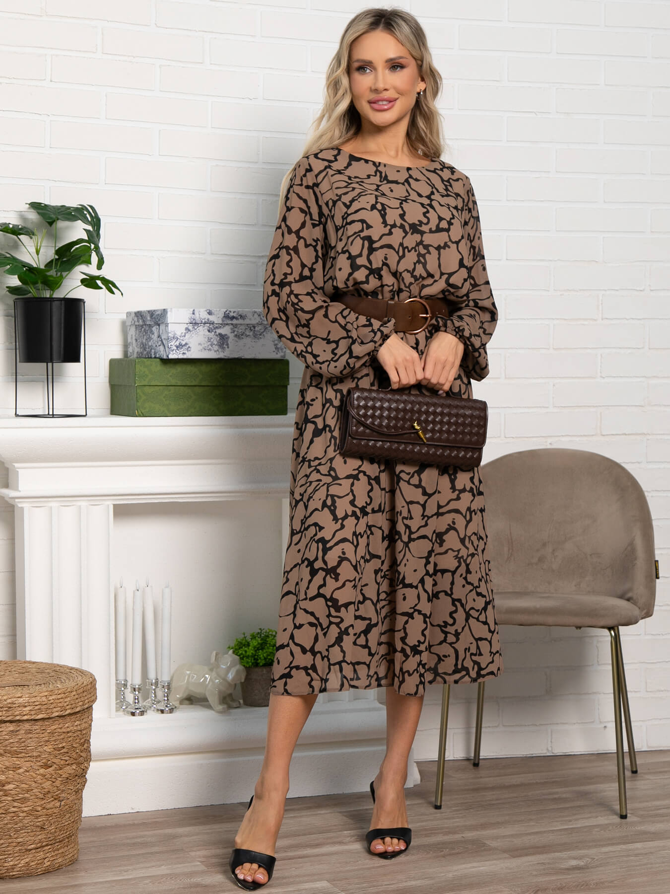 Платье Идиллия (бежево-черное) П15378-16М