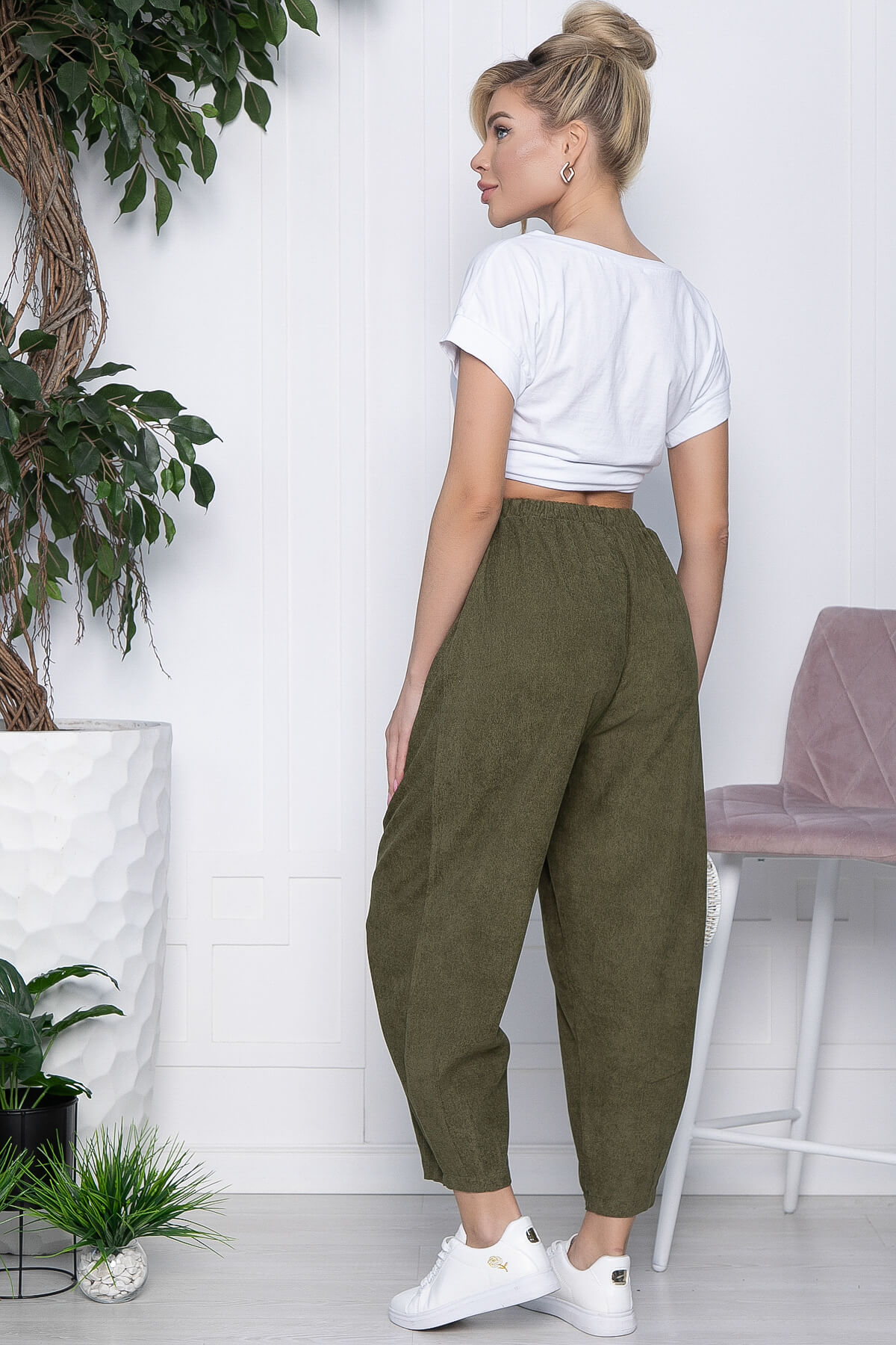 Брюки бохо широкие (хаки) Б10844