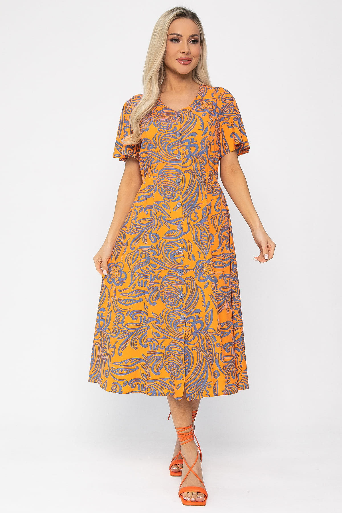 Платье Иоланда (оранжево-синее) П13677-5М