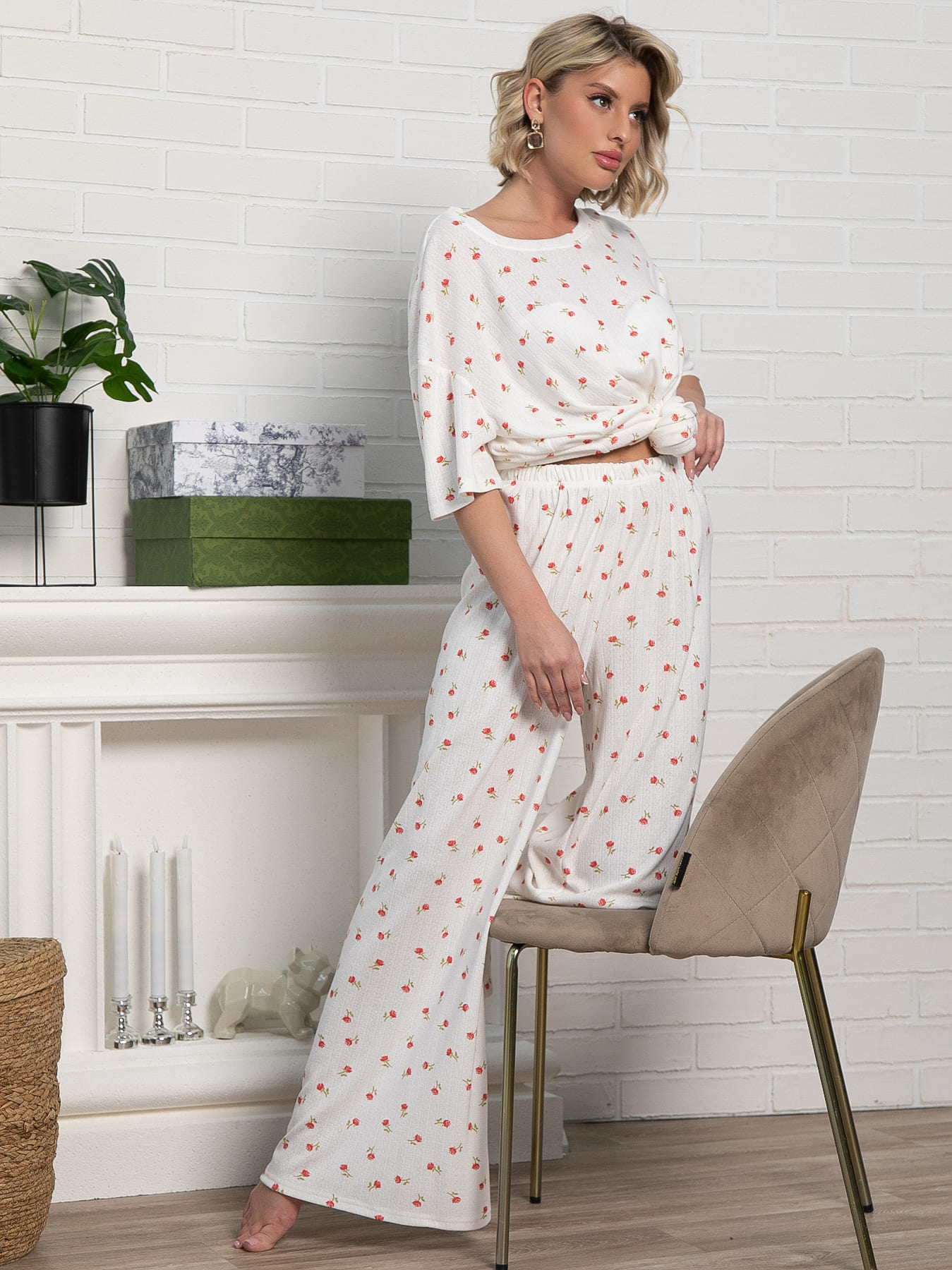 Костюм домашний с брюками Мона (белый) К15209-1М