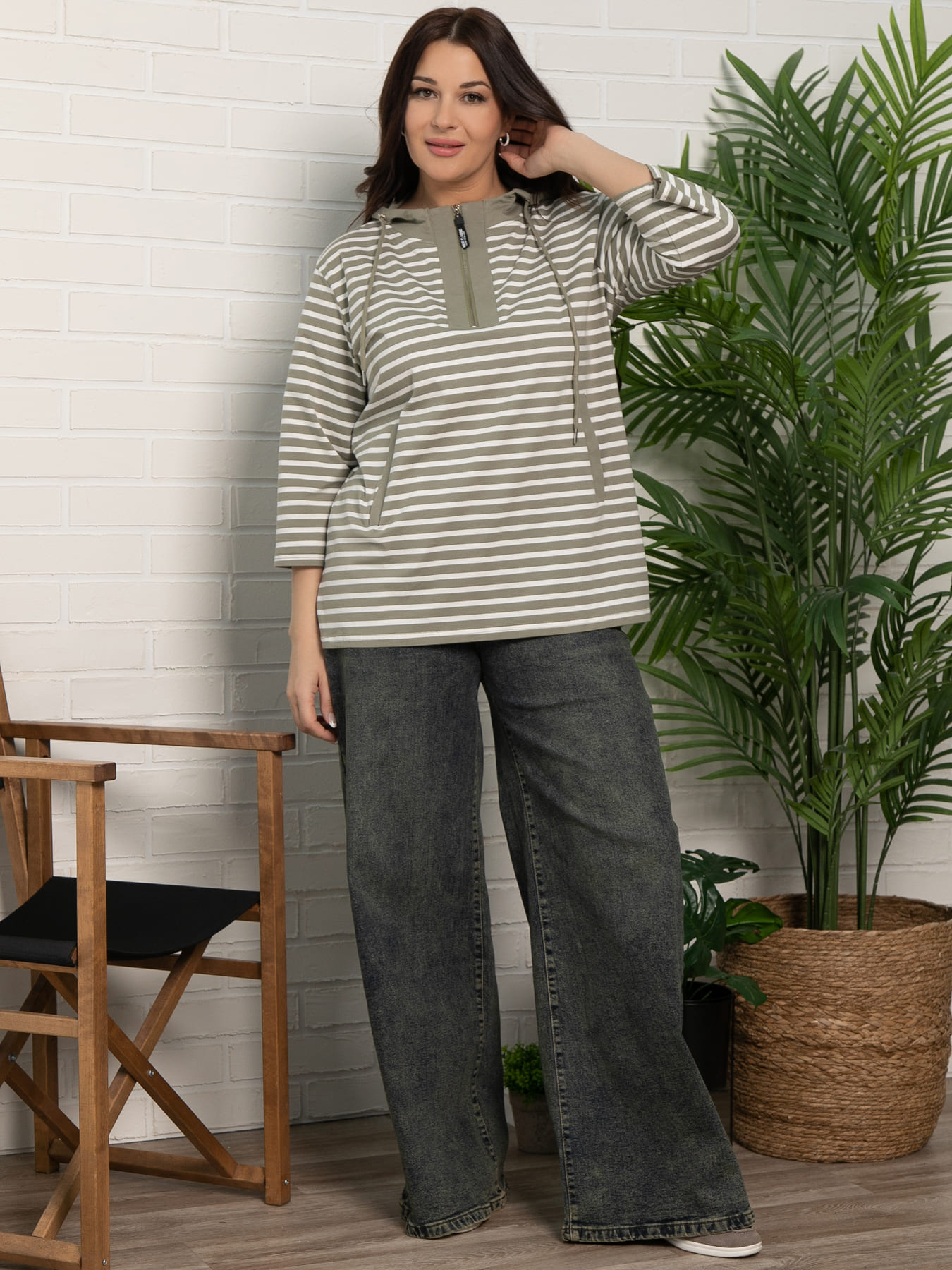 Блуза Сафари (бело-зеленая) Б15423-18М