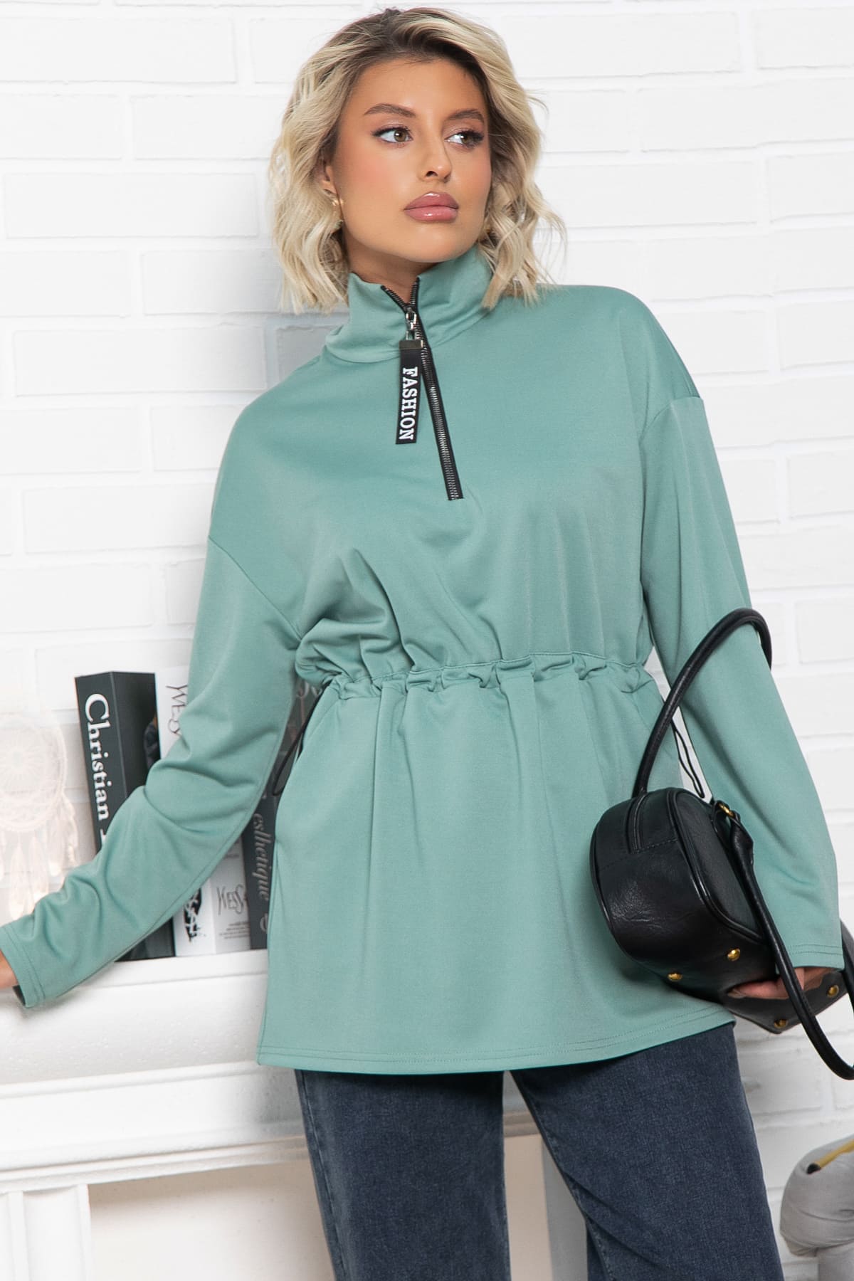 Блуза Долгожданная встреча (зеленая) Б15080-5М