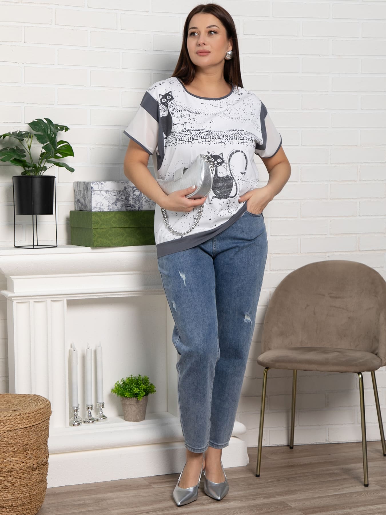 Блуза Алтея (белый/графит) Б15368-20М