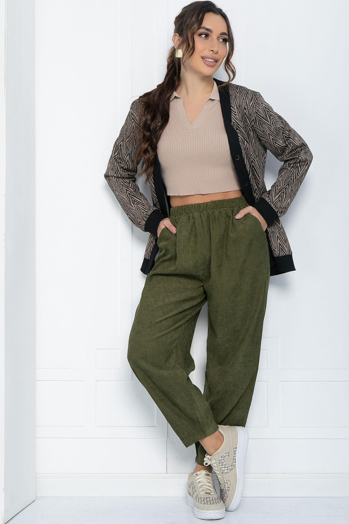 Брюки бохо широкие (хаки) Б10844