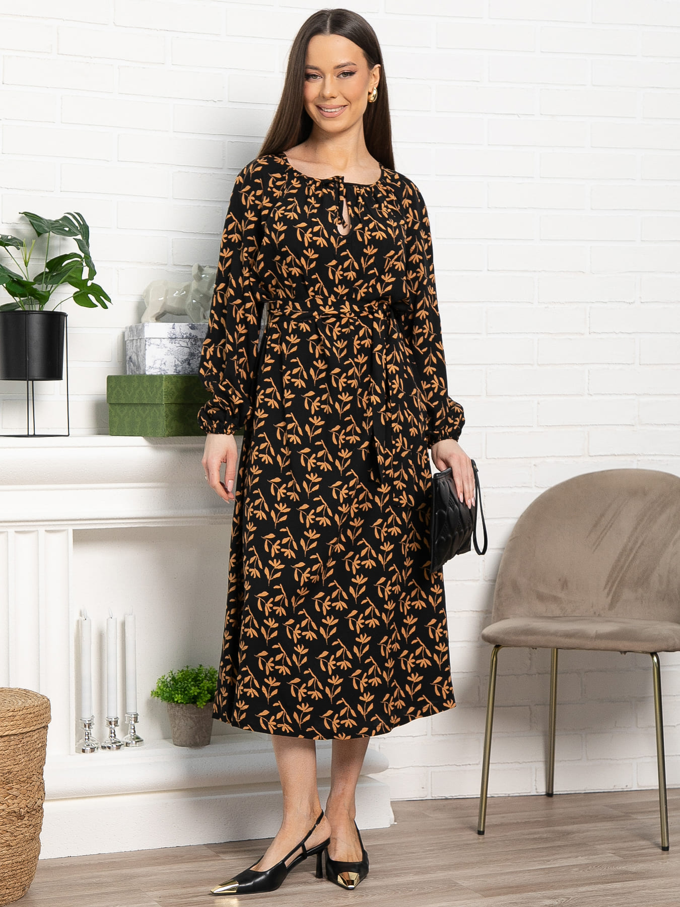 Платье Аура с поясом (черное) П15121-10М