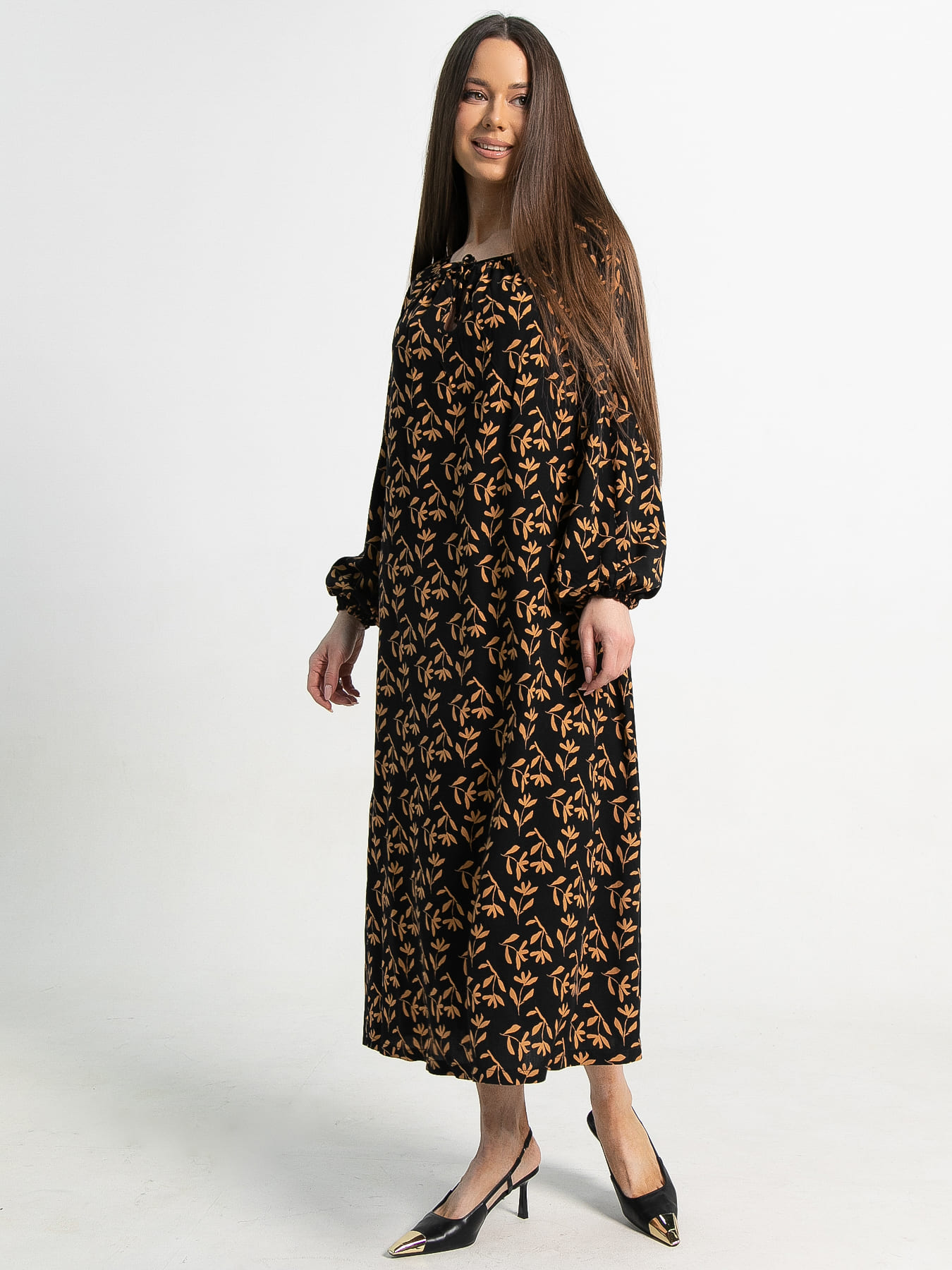 Платье Аура с поясом (черное) П15121-10М